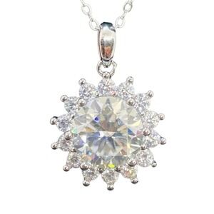 Moissanite Diamond Pendant Necklace Huge 5 Carat S925 Chain